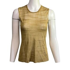Emanuel Ungaro Vintage Tank Top Taupe Metallic Gold Knit Crew Neck Size M